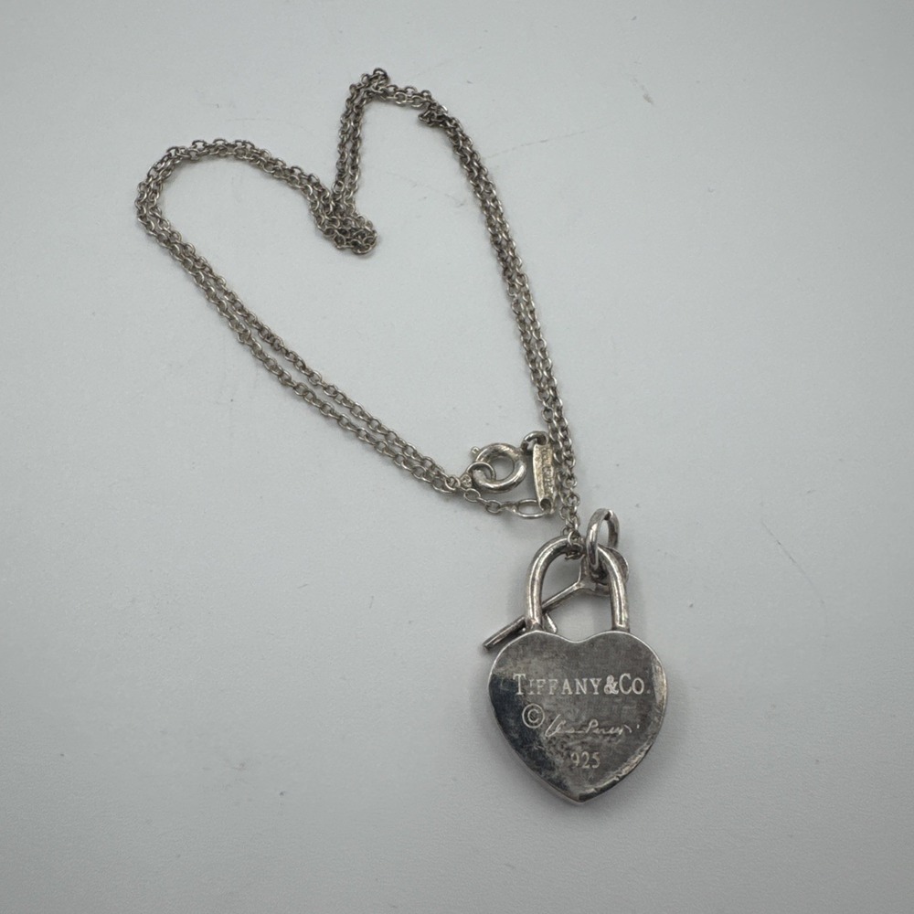 Tiffany & Co. - Elsa Peretti Heart L& Key Pendant Necklace 18" Chain 925 Silver